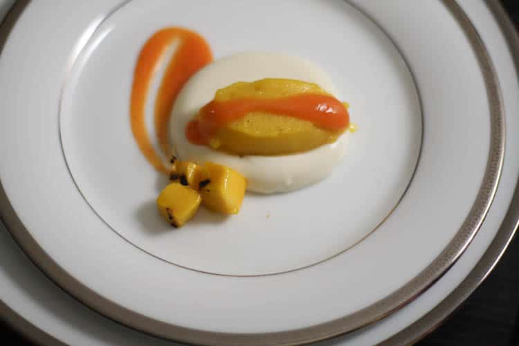 Buttermilk Panna Cotta with Grilled Mango Sorbet