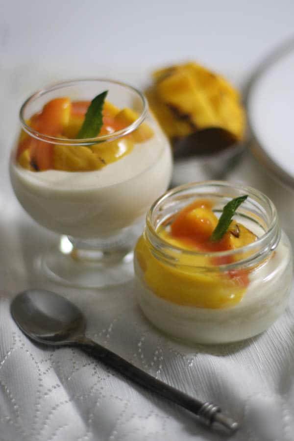 Buttermilk Panna Cotta with Grilled Mango Sorbet