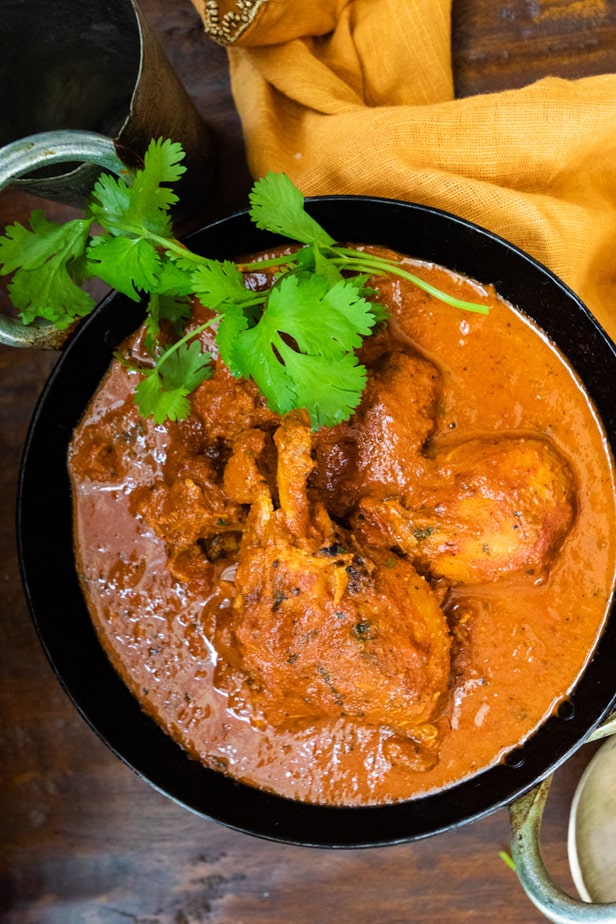 chicken cooked in a creamy tomato sauce